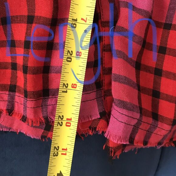 We The Free People Pink Plaid Frayed Cropped Long Sleeve Top Shirt - XS - Picture 7 of 9